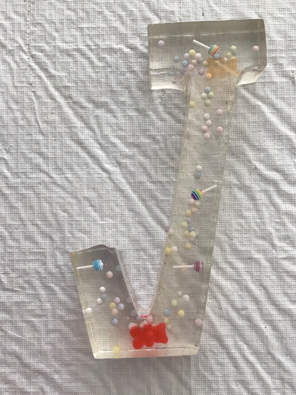 Resin Letter V Accessory with Pastel Confetti